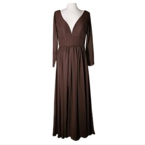 TS Couture Dress Deep V-Neck Elegant Chiffon Overlay Maxi Chocolate Brown Size